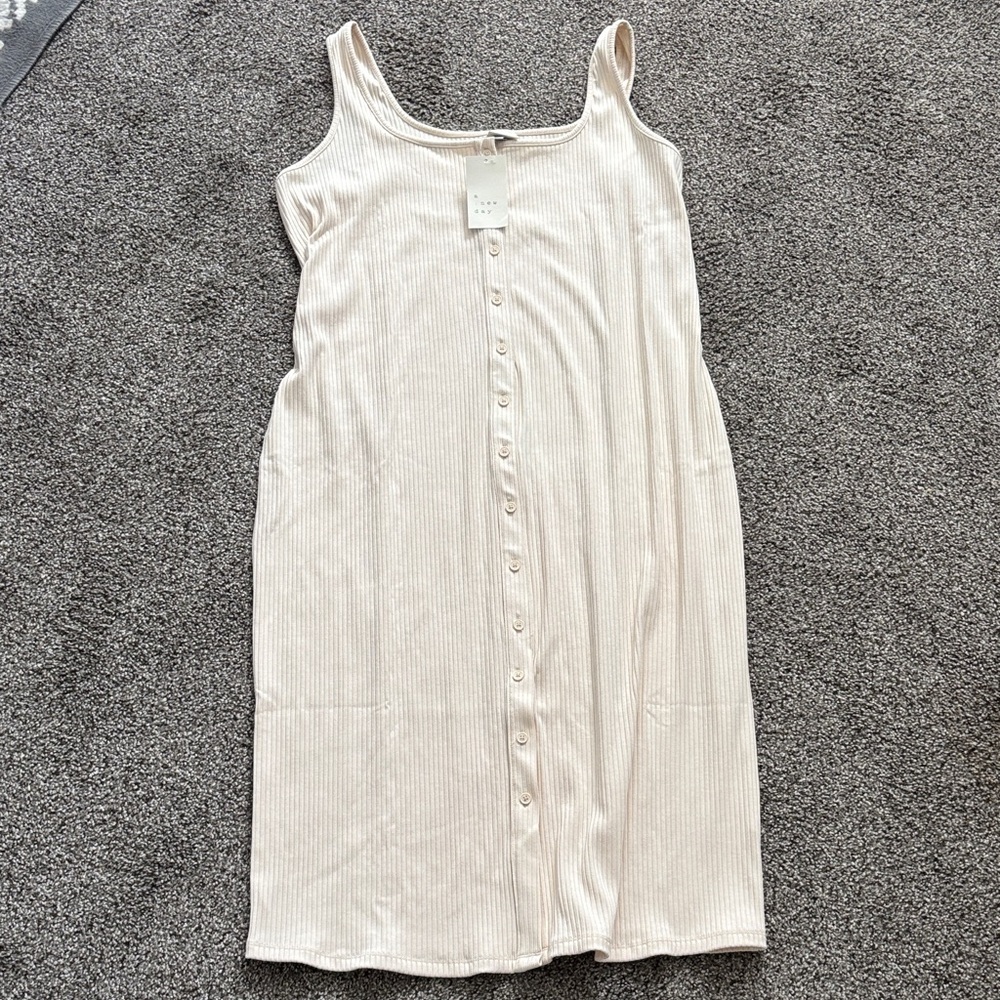 NEW a new day Cream Ribbed Button-Front Tank Dress